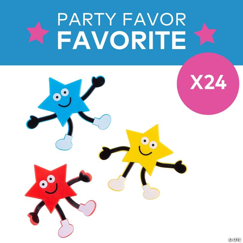 4 1/4" x 3 3/4" Red, Blue & Yellow Vinyl Happy Star Bendables - 24 Pc.