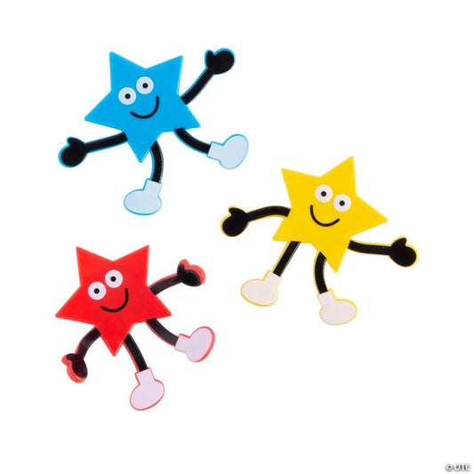 4 1/4" x 3 3/4" Red, Blue & Yellow Vinyl Happy Star Bendables - 24 Pc.