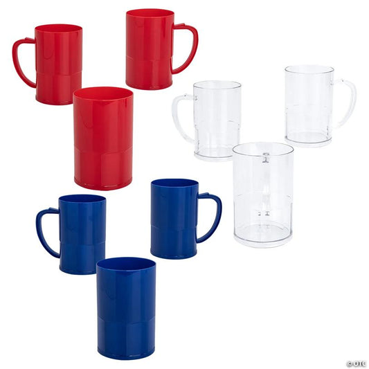 4 3/4" 14 oz. Patriotic Red, Clear & Blue Reusable Plastic Mug Assortment – 36 Ct.