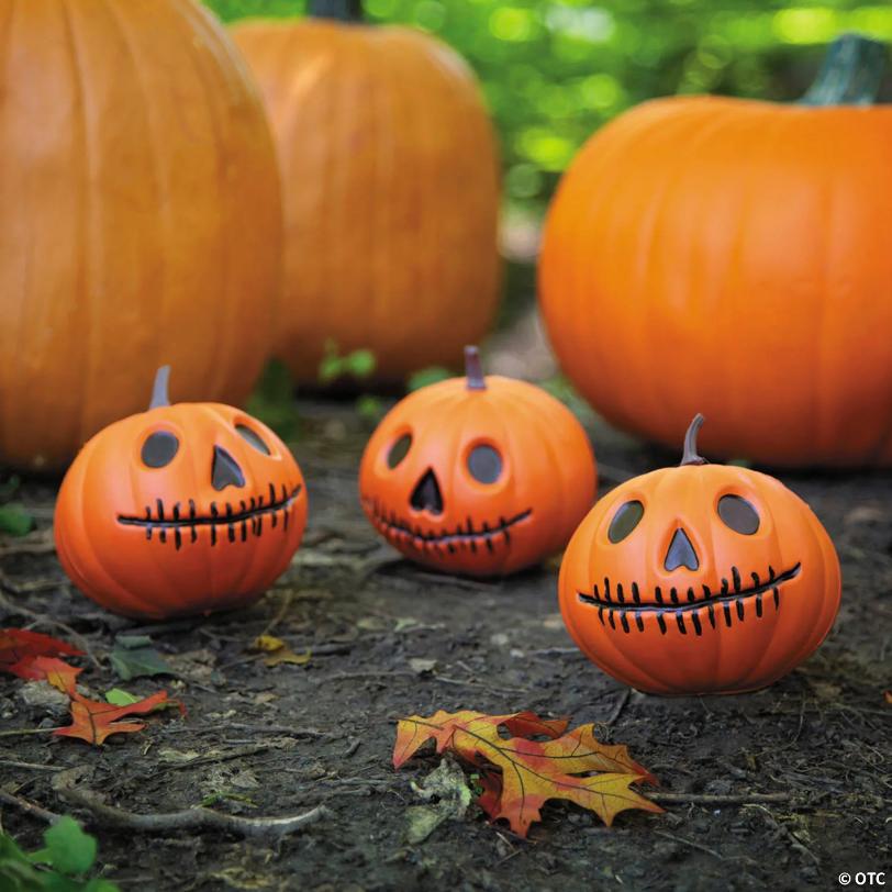 4 3/4" x 12 1/2" Bag of Orange Pumpkin Head Jack-O'-Lanterns Halloween Decoration - Set of 3