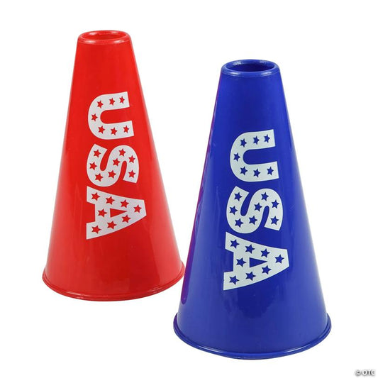 4 3/4" x 8" Patriotic USA Red & Blue Plastic Megaphones - 12 Pc.