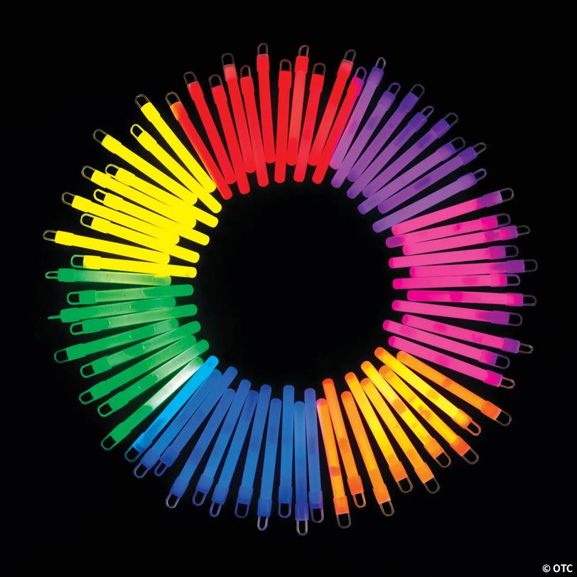 4" Bulk 100 Pc. Classic Multicolor Plastic Glow Stick Assortment