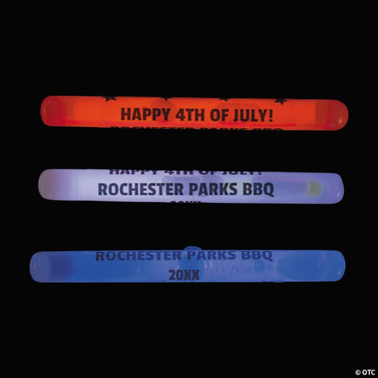 4" Bulk 50 Pc. Personalized Patriotic Plastic Glow Sticks