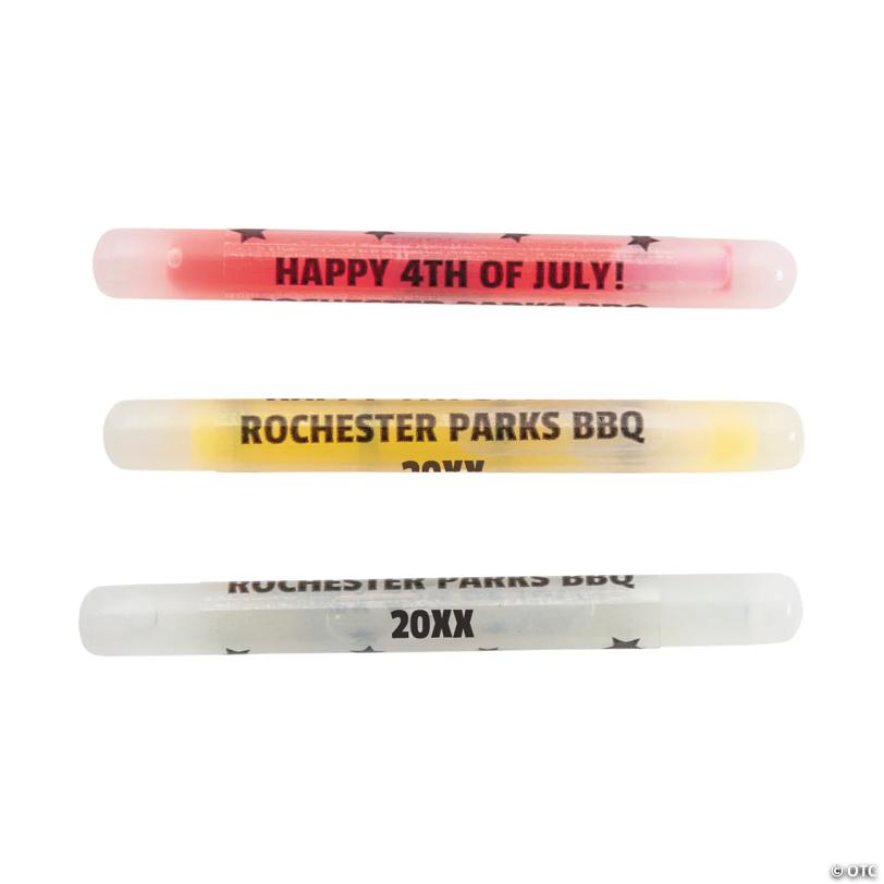 4" Bulk 50 Pc. Personalized Patriotic Plastic Glow Sticks