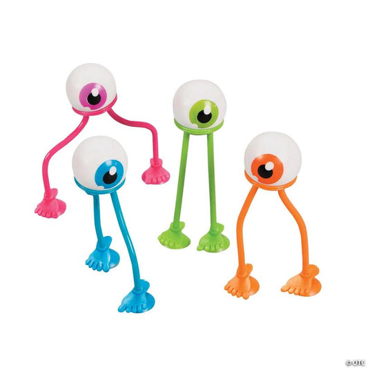 4" Eyeballs with Suction Feet Bright Vinyl Bendable Toys - 24 Pc.