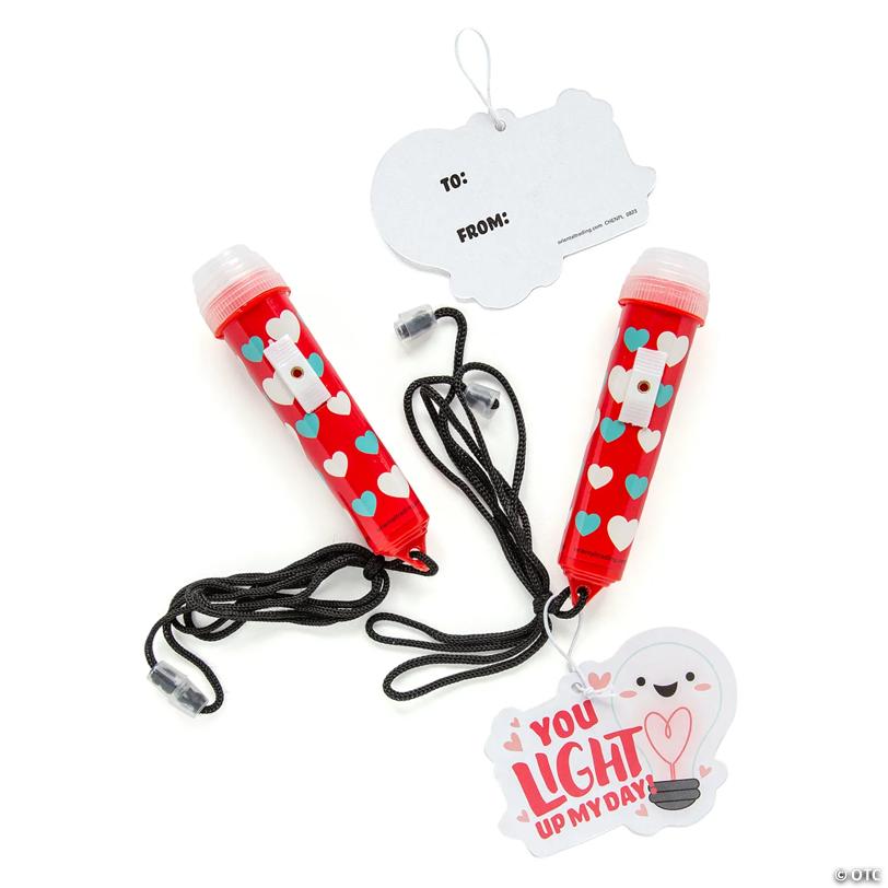 4" Flashlight on a Rope Valentine Exchanges with Card for 12