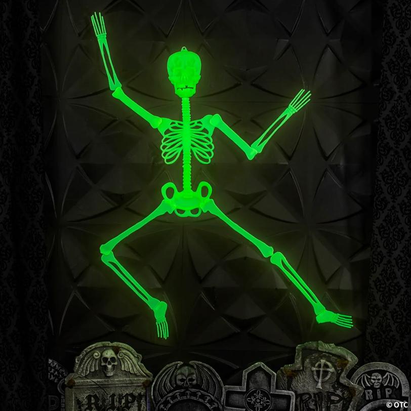 4 Ft. 7" Glow-in-the-Dark Flat Jointed Hanging Skeleton Halloween Decoration