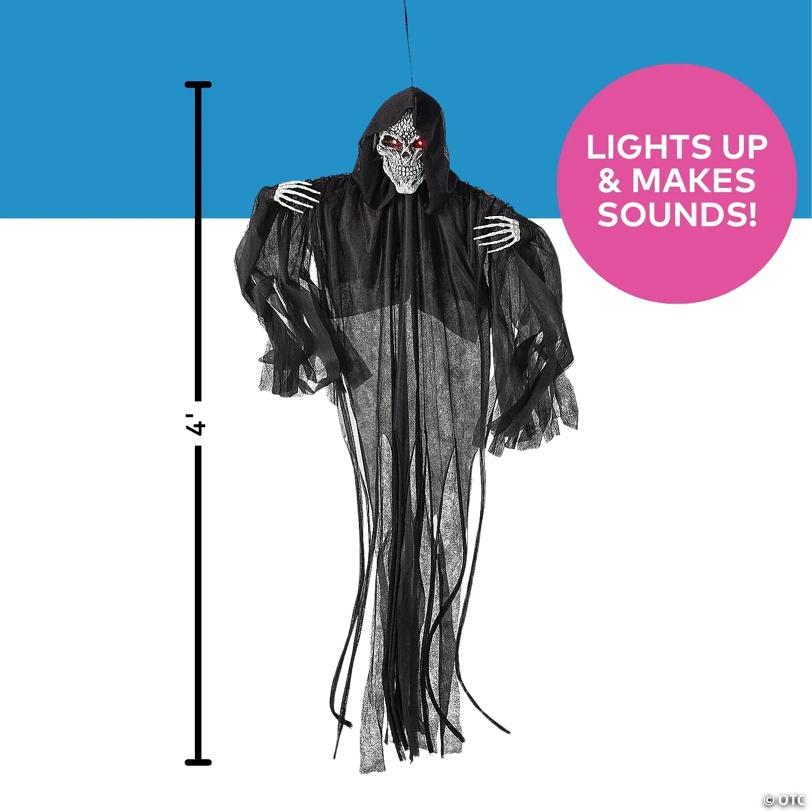 4 Ft. Hanging Black Skeleton Reaper Animated Prop Halloween Decoration