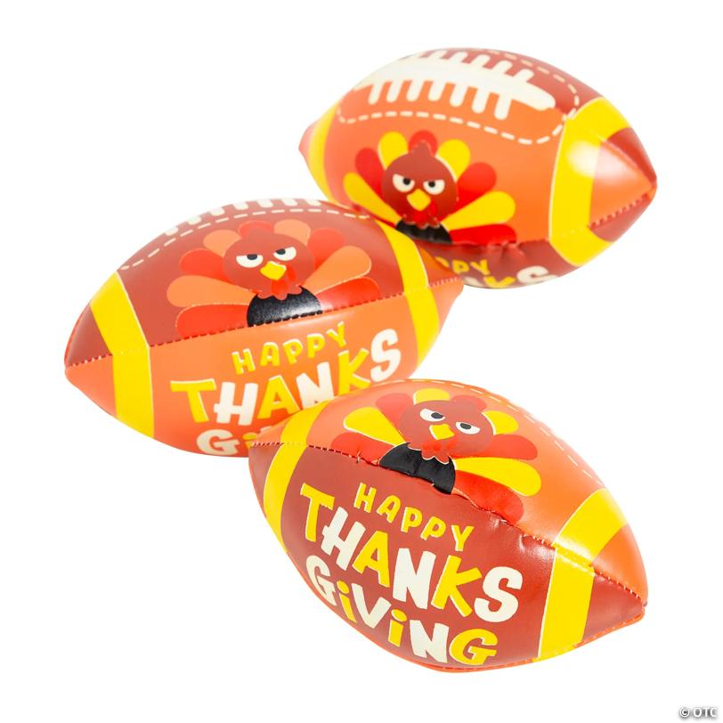 4" Mini Multicolor Happy Thanksgiving Turkey Vinyl Footballs – 12 Pc.
