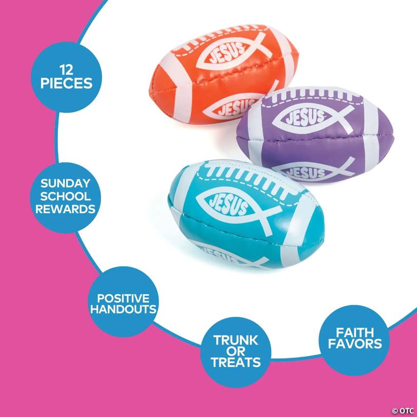 4'' Mini Religious Fish Orange, Purple & Blue Vinyl Footballs - 12 Pc.
