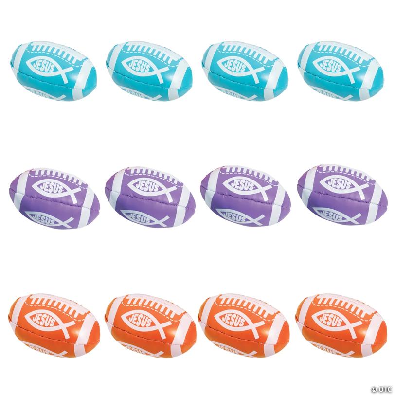 4'' Mini Religious Fish Orange, Purple & Blue Vinyl Footballs - 12 Pc.