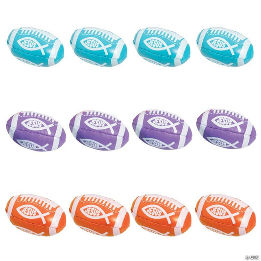 4'' Mini Religious Fish Orange, Purple & Blue Vinyl Footballs - 12 Pc.