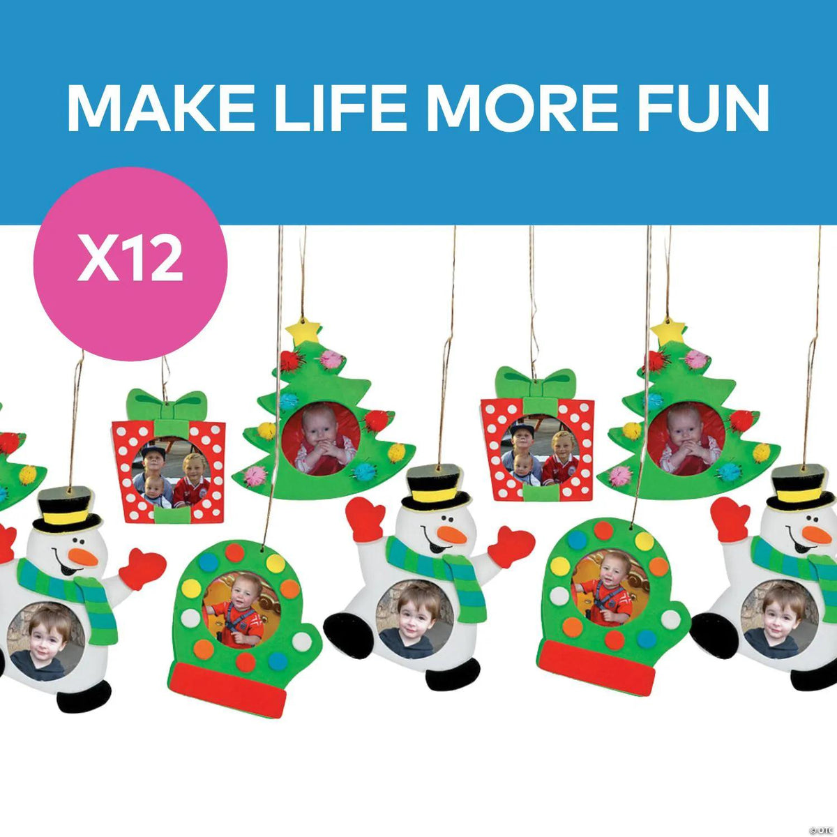 4" - 6" Holiday Shapes Picture Frame Ornament Craft Kit - Makes 12