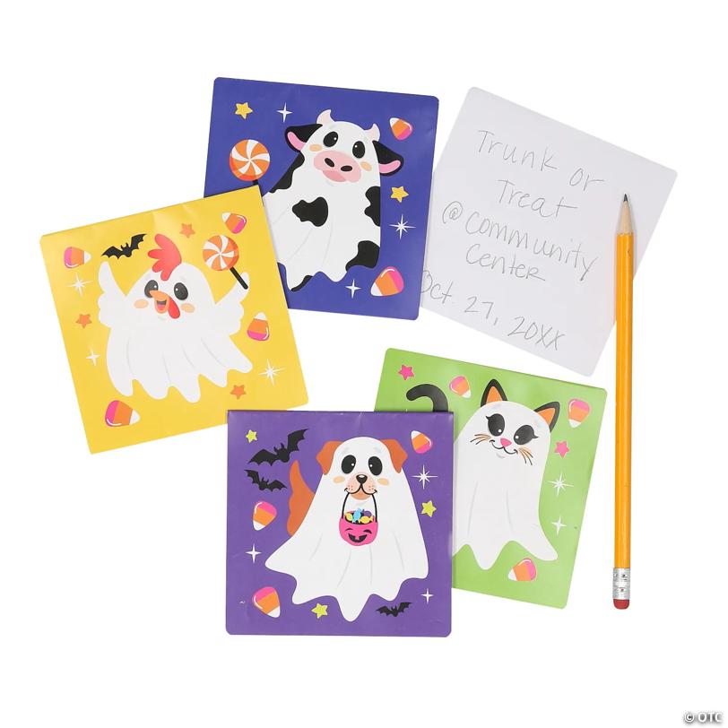 4" x 4" Halloween Ghost Animal Character Notepads - 24 Pc.