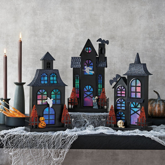 Member's Mark Pre-Lit Metal Halloween Houses, Set of 3 | USA Decoration®