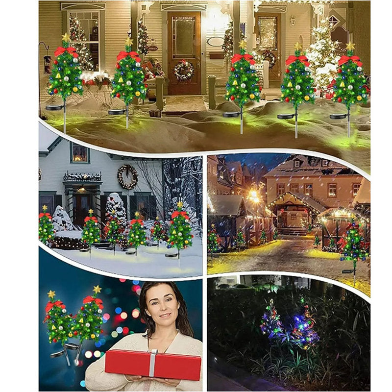 4pcs Solar Christmas Pathway Lights For Outdoor Decorations,outside Christmas Tree Stake Lights,waterproof Xmas Garden Stake Lights Patio Yard Garden Lawn Holiday Decor