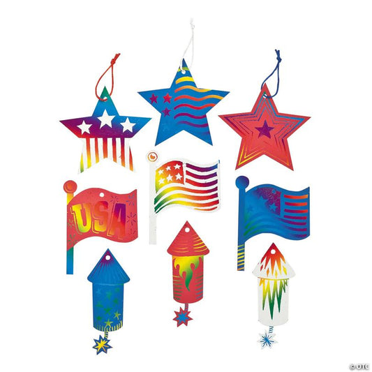 4th of July Magic Color Scratch Ornaments - 24 Pc.