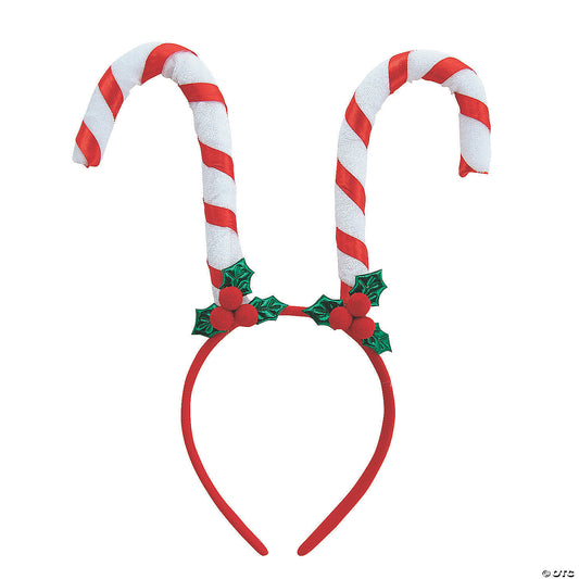 5 1/2" x 5" Classic Candy Cane & Holly Plastic Headbands - 12 Pc. | USA Decoration®
