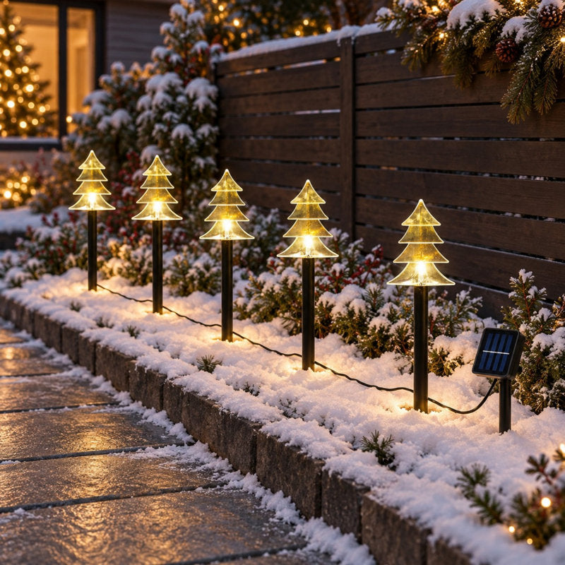 5-Piece Solar Christmas Tree Pathway Lights with Ground Stakes
