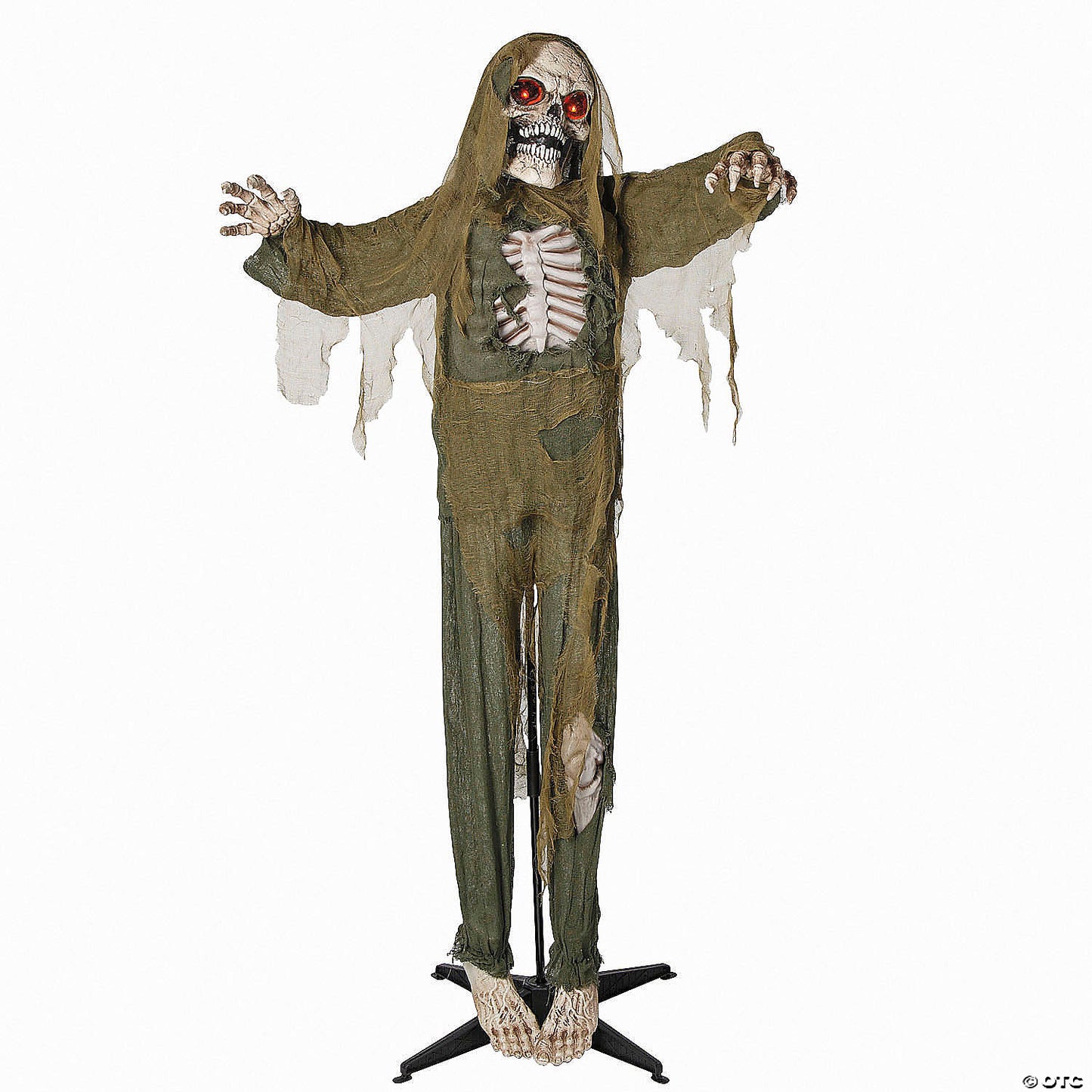 5 Ft. 4" Standing Animated Green Skeleton Reaper Halloween Decoration | USA Decoration®