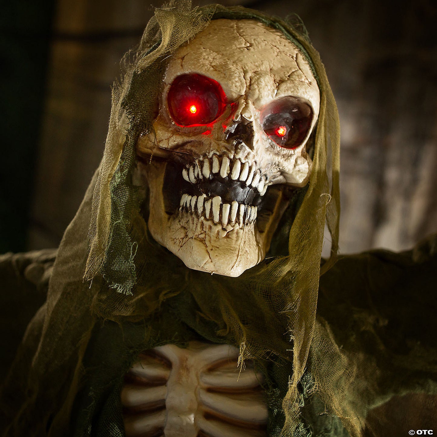 5 Ft. 4" Standing Animated Green Skeleton Reaper Halloween Decoration | USA Decoration®