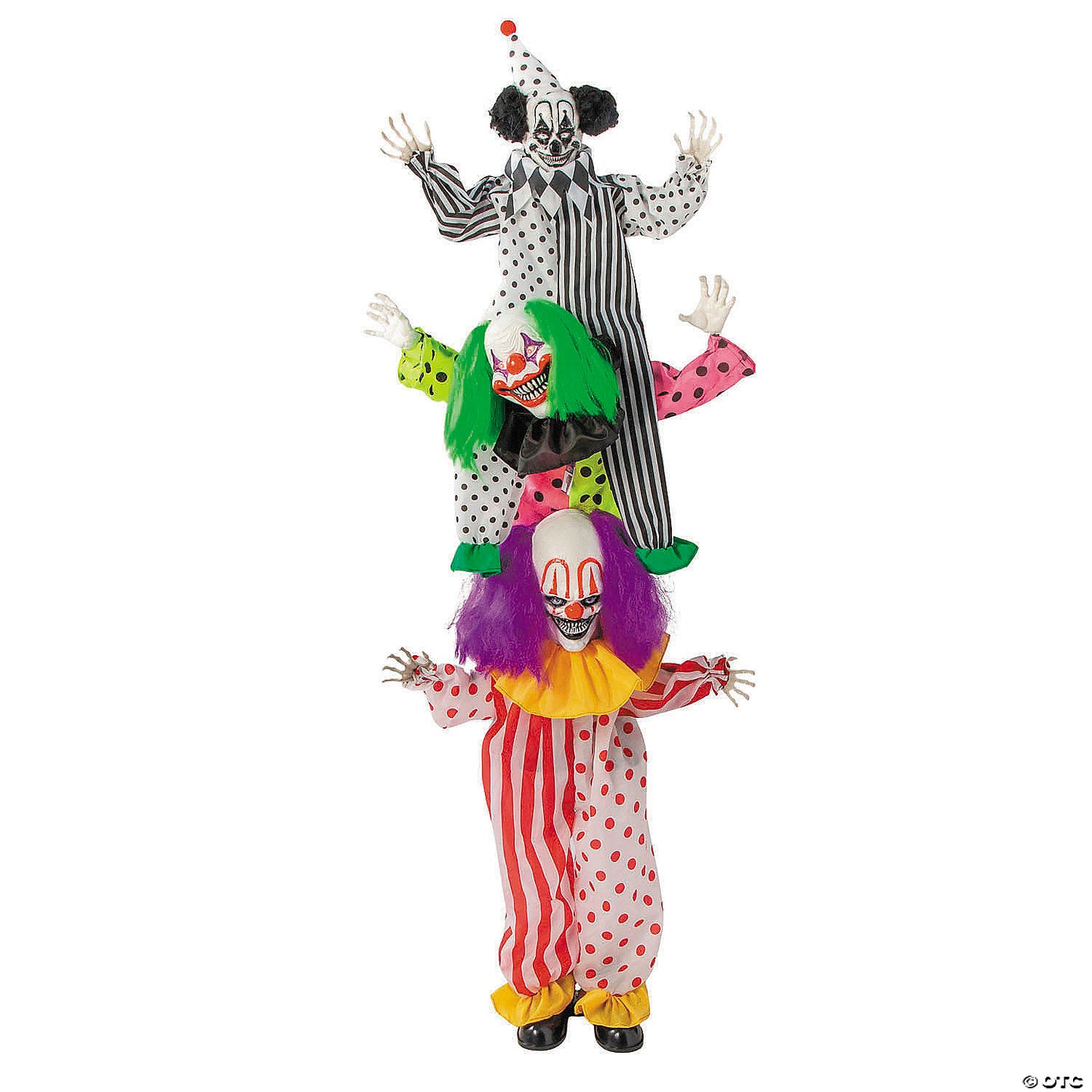 5 Ft 10 3/4" Animated Standing Light-Up LED Stacked Clown Trio Halloween Decoration | USA Decoration®