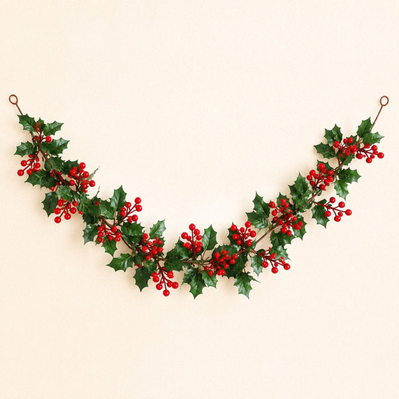 5 ft Eucalyptus Christmas Garland draped across a fireplace mantel