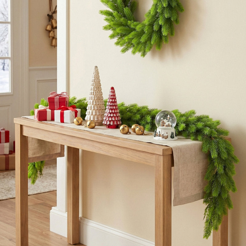 5.9 ft Artificial Eucalyptus Christmas Garland framing a front door