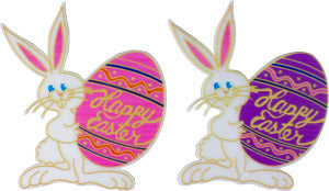 Plastic Happy Easter Bunny with Egg Plaque, 3 1/2"