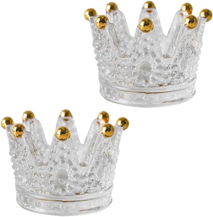 Crystal Glass Candle Holder Sets Crown Shaped for Tealight Candles, Beauty Makeup Blenders and Sponges Storage Rack, Jewelry Watch Organizer, Nail Art Dappen Dish, Wedding Christmas Home Decor