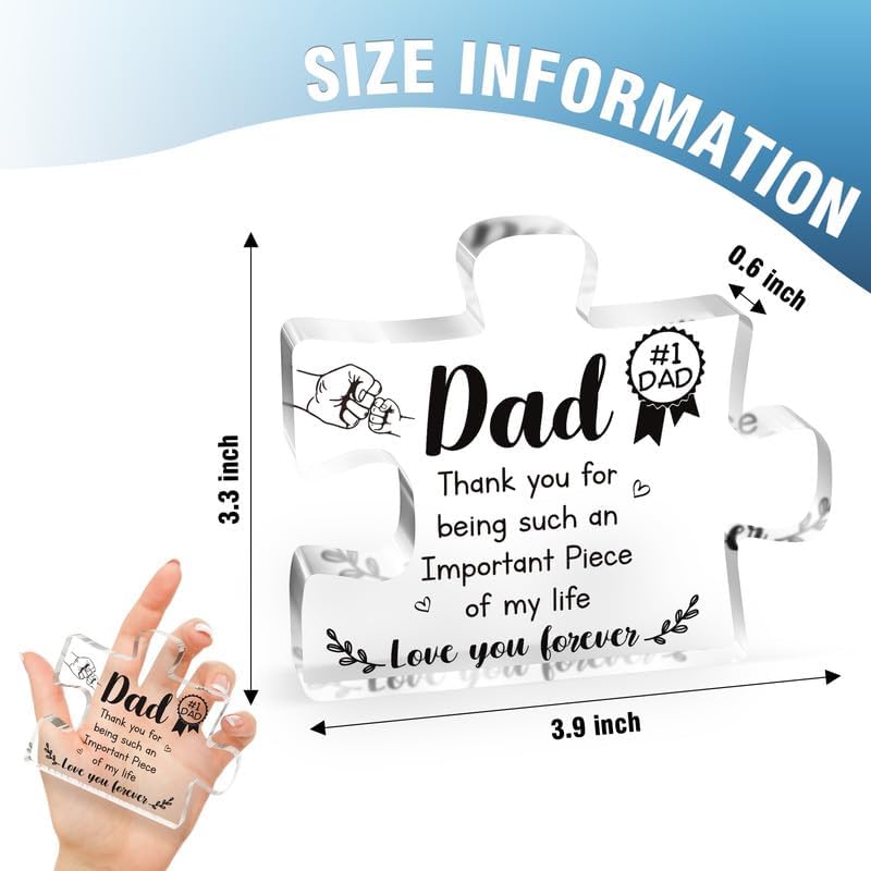 Dad Birthday Gift - Engraved Acrylic Block Puzzle Piece Decorations 3.9 x 3.3 inch - Christmas Fathers Day Birthday Gift for Dad from Daughter Son, Ideas Puzzle Piece Home Decor