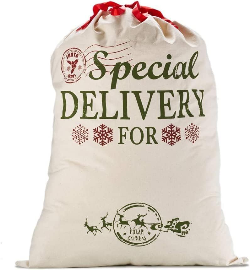 Skyocean Christmas Gift Canvas Bags with Red Drawstring Extra Large 39.4" X 27.6" Santa Sacks for Xmas Stockings Presents Holder for Kids Boys Girls. (Extra Large)