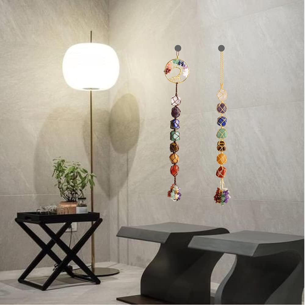 7 Chakra Healing Crystals Good Luck Indoor Home Wall Decoration Car Hanging Ornament Feng Shui Ornament Car Window Decoration Christmas Trees Ornament