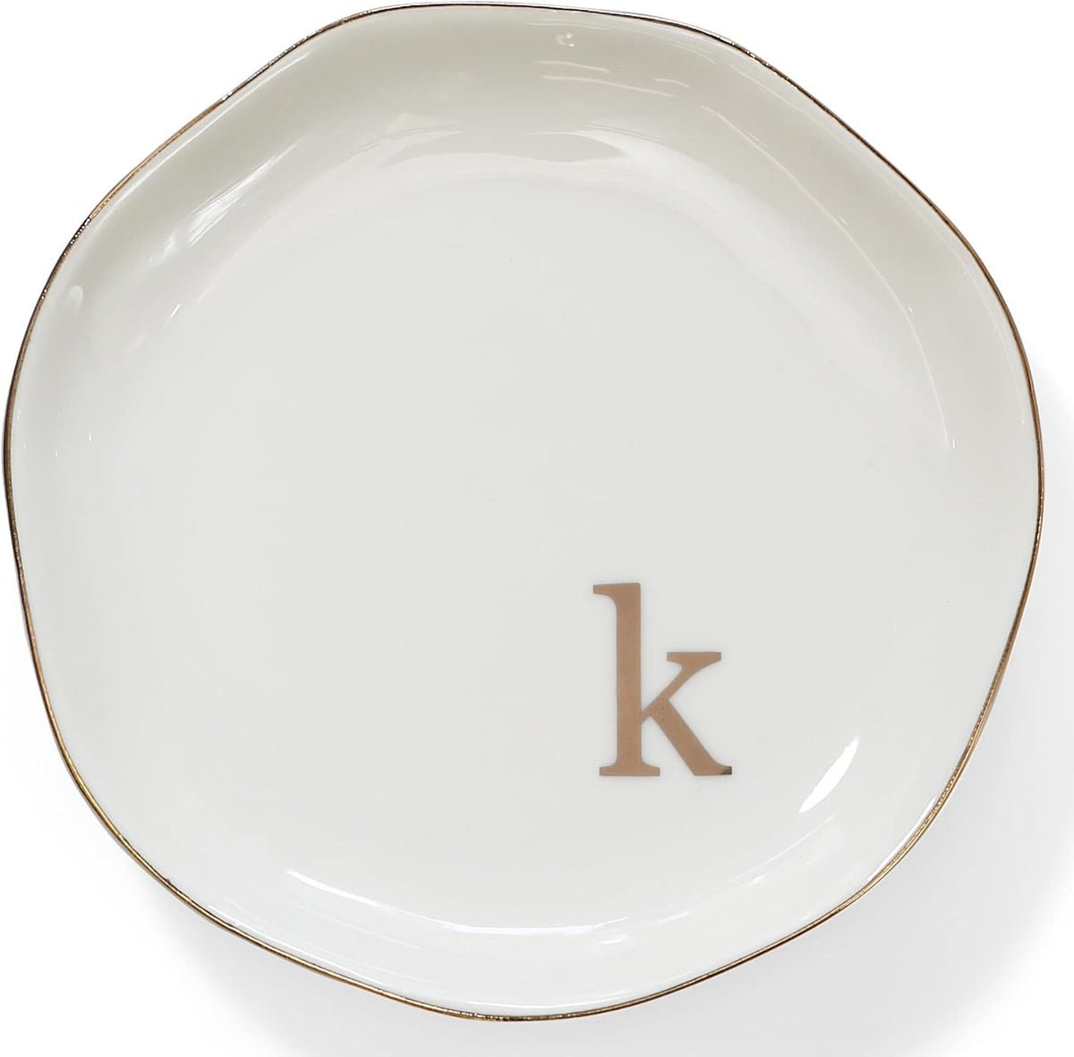 Initials Ring Dish Jewery Tray with Personalized K-Monogrammed Engagement Wedding Gifts for Friends,Sister,Birthday Christmas Gifts for Women,Ceramic White