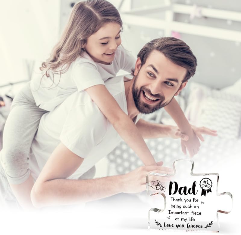 Dad Birthday Gift - Engraved Acrylic Block Puzzle Piece Decorations 3.9 x 3.3 inch - Christmas Fathers Day Birthday Gift for Dad from Daughter Son, Ideas Puzzle Piece Home Decor