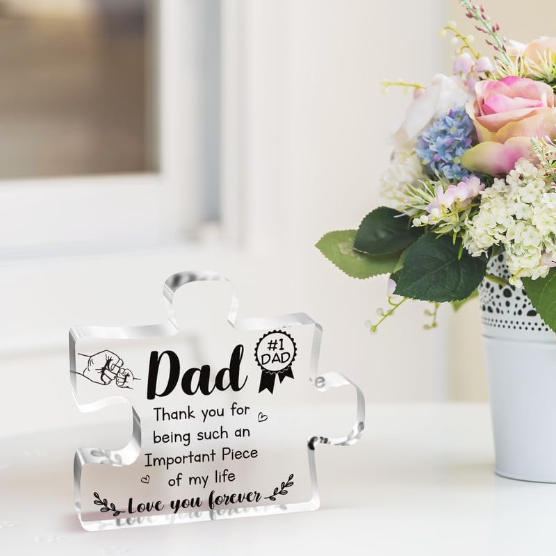 Dad Birthday Gift - Engraved Acrylic Block Puzzle Piece Decorations 3.9 x 3.3 inch - Christmas Fathers Day Birthday Gift for Dad from Daughter Son, Ideas Puzzle Piece Home Decor