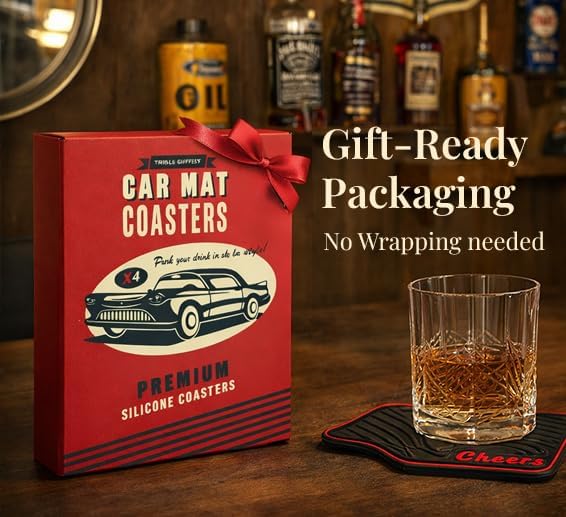 Triple Gifffted Car Gifts for Men, Car Coasters, Gifts for Guys, Set of 4