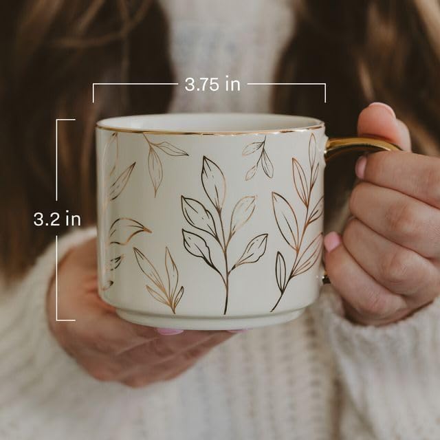 Sweet Water Decor Red Stripe Coffee Mug, 14oz China Christmas Mug with Gold Handle, Large Holiday Winter Cup for Coffee, Tea & Hot Chocolate, Stocking Stuffer Gifts for Women