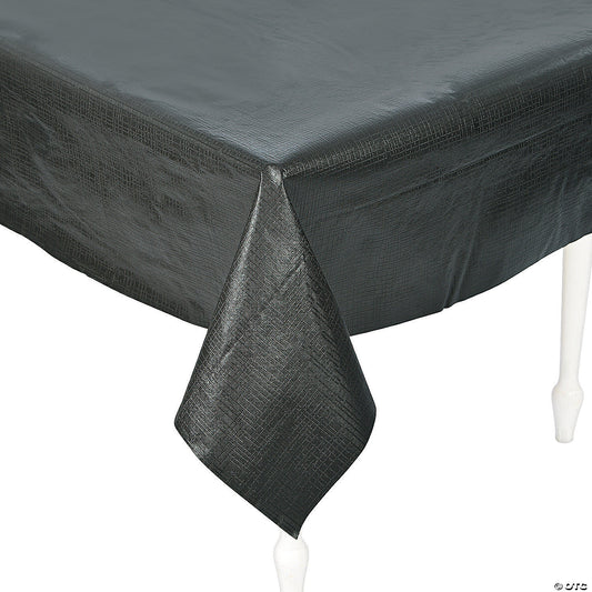 54" x 108" Black Rectangle Vinyl Tablecloth with Flannel Back