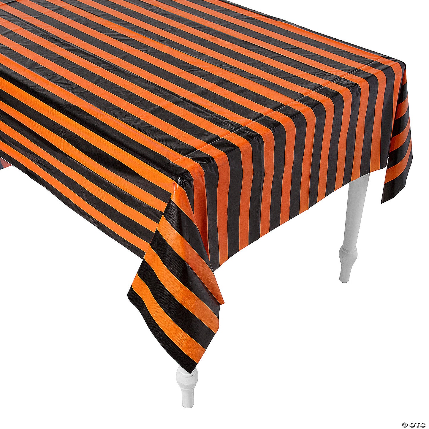 54" x 108" Halloween Orange & Black Striped Disposable Plastic Tablecloth