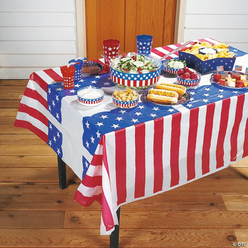 54" x 108" Stars & Stripes Plastic Tablecloth