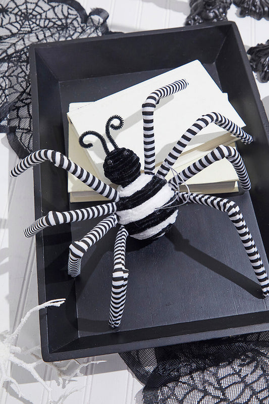 24" Black & White Striped Spider Halloween Ornament