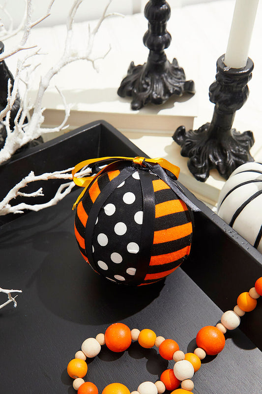 4 Polkadot Stripe Halloween Ribbon Ball Ornament Festive Spooky Tree Decoration