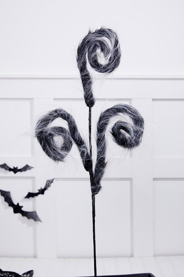 30” Furry Spiral Curly Spray Black/White for Spooky Halloween Decorations
