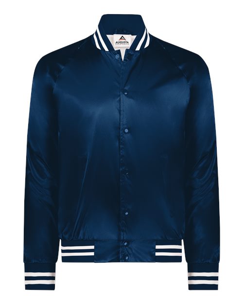Satin Baseball Jacket Striped Trim | USA Decoration