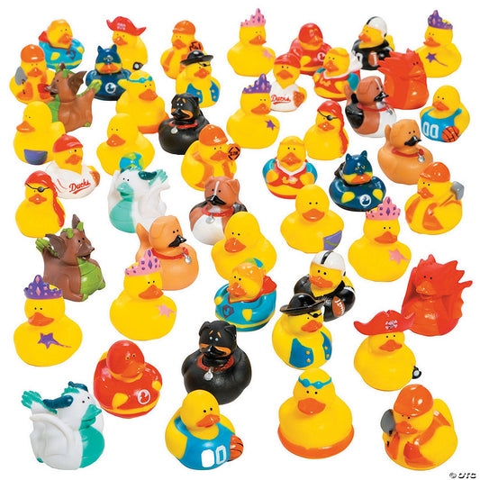 2" Bulk 50 Pc. Silly Character Yellow Rubber Ducks Assortment | USA Decoration®