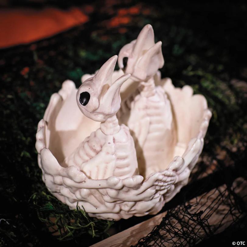 5 1/2" Bone Bird Nest with Baby Bird Skeletons Halloween Decoration