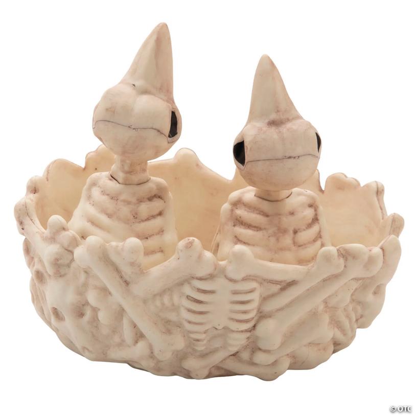 5 1/2" Bone Bird Nest with Baby Bird Skeletons Halloween Decoration