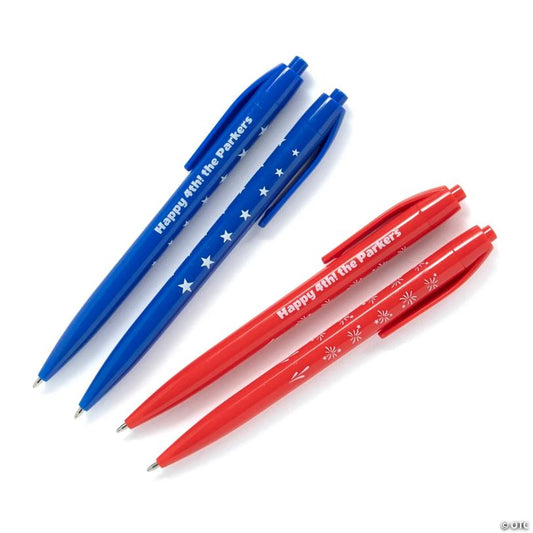 5 1/2" Bulk 48 Pc. Personalized Red & Blue Patriotic Plastic Retractable Pens