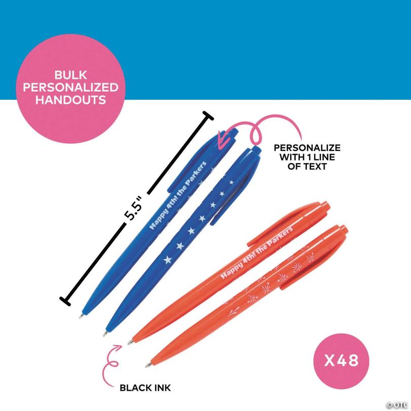 5 1/2" Bulk 48 Pc. Personalized Red & Blue Patriotic Plastic Retractable Pens